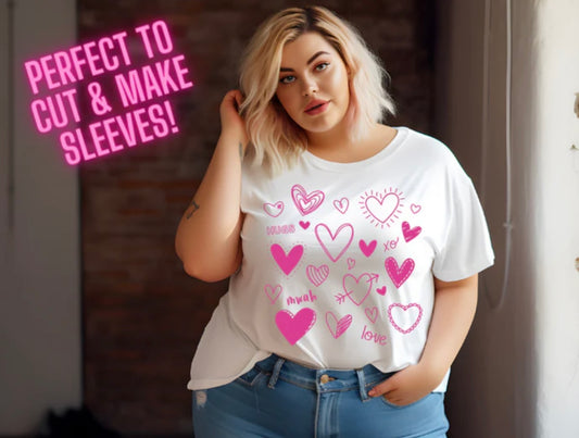 Screen Print- Random Hearts (Neon Pink)