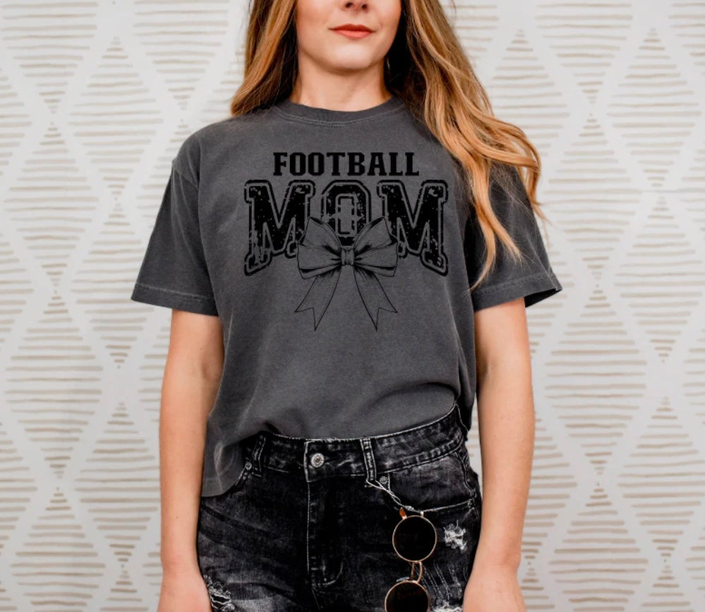 Screen Print- Football Mom Bow (Black)