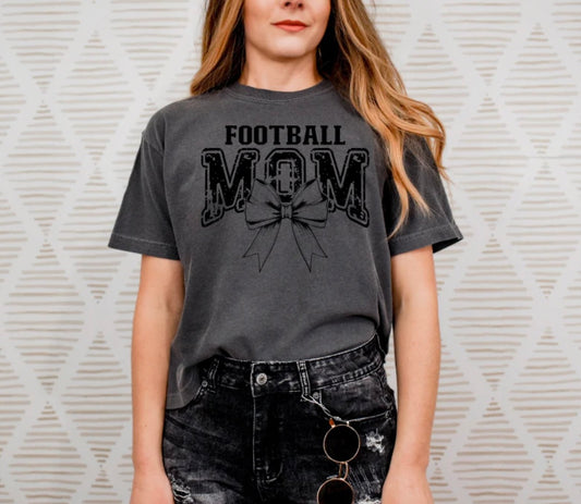 Screen Print- Football Mom Bow (Black)