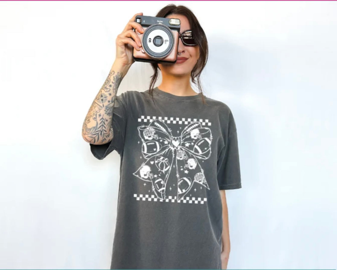 Screen Print- Football Bow (White)