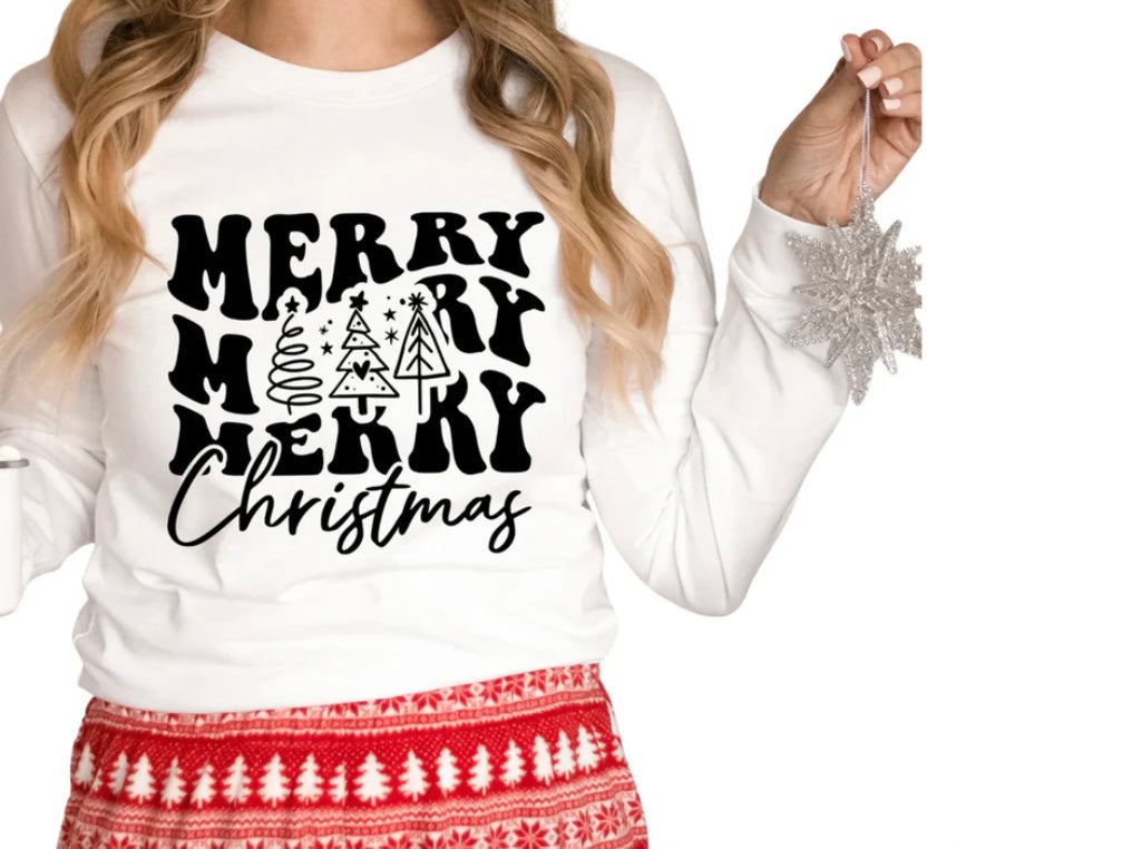 Screen Print- Merry Christmas stacked w/ 3 trees