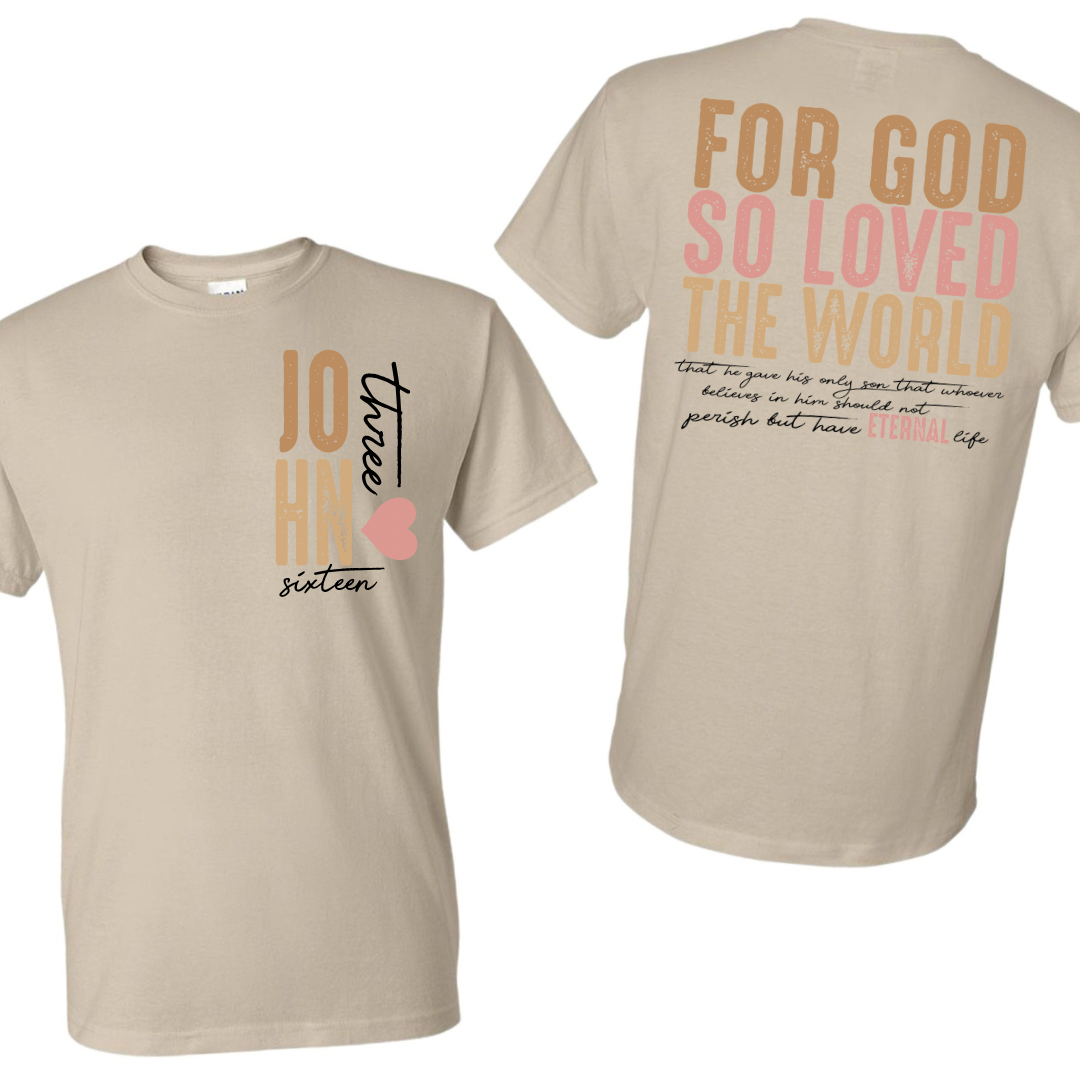 DTF- John 3:16- distressed- Front, Double Sleeves, and Pocket