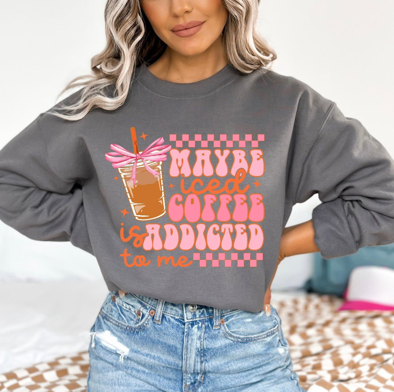 Ecosolvent Heat Transfers- Iced Coffee may be addicted to me- Pink and Orange