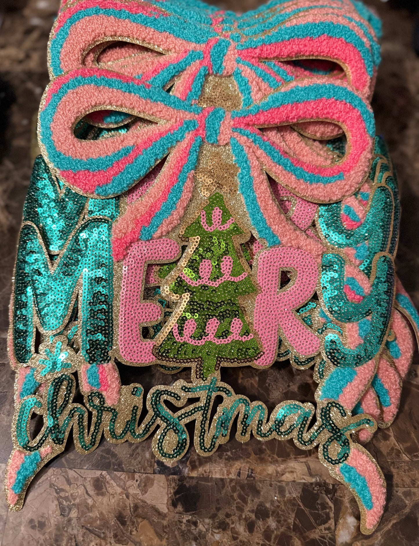 Merry Christmas Tree Bow Chenille Patch