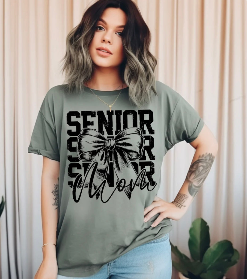 Screen Print- Senior Mom (Black Coquette Bow)