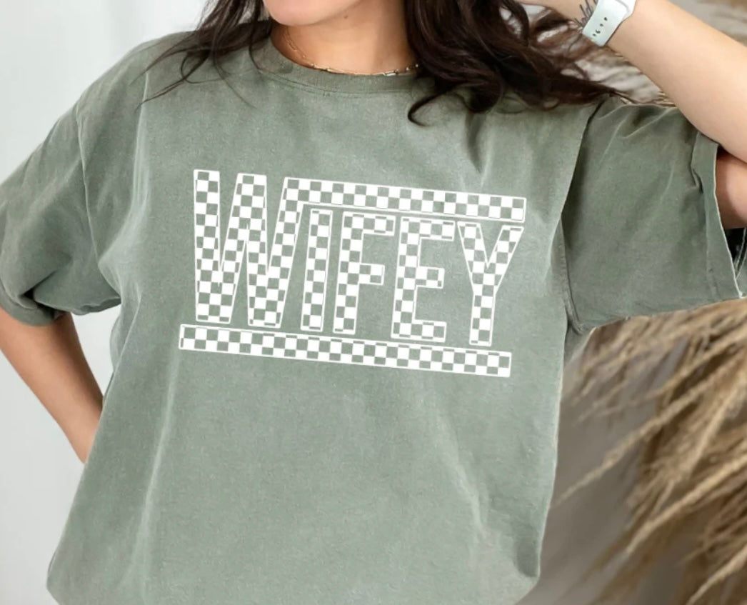 Screen Print- Wifey- checkered in white