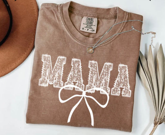 Screen Print-  Mama Bow (White Floral Lace)