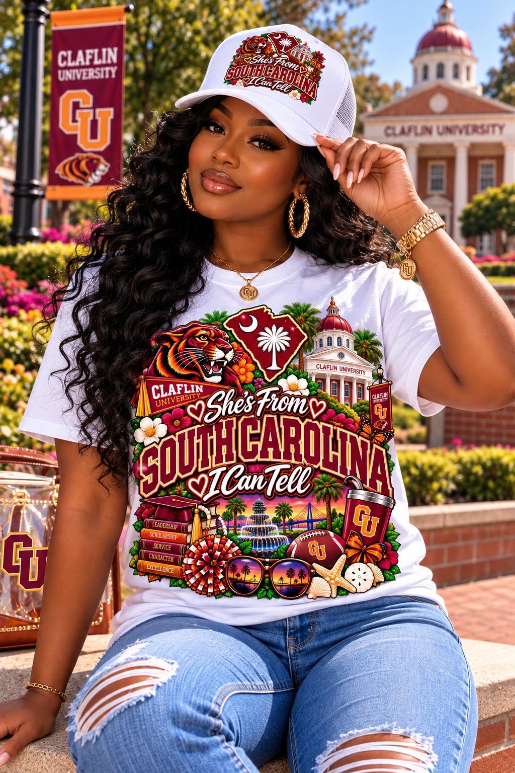 DTF Hat Patch- She's from SC Claflin University (Currently Made To Order. Ships Out in 3-5 business days)