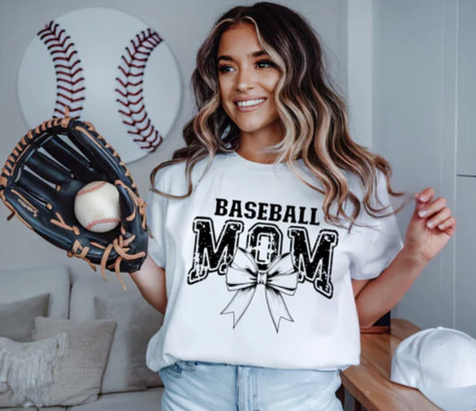 Screen Print- Baseball Mom Coquette Bow (Black)