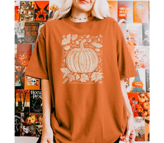 Screen Print- Pumpkin with Leaves (Tan)