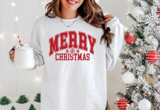 Screen Print- Merry Christmas Snowflakes (Red)