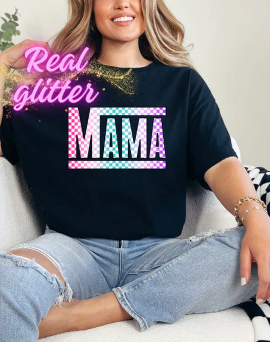 Glitter Clear Film- Mama in checkered style