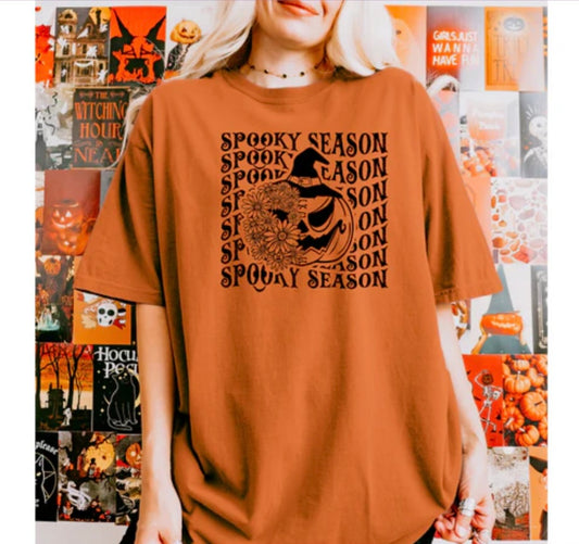 Screen Print- Spooky Season Pumpkin Flowers (Black)