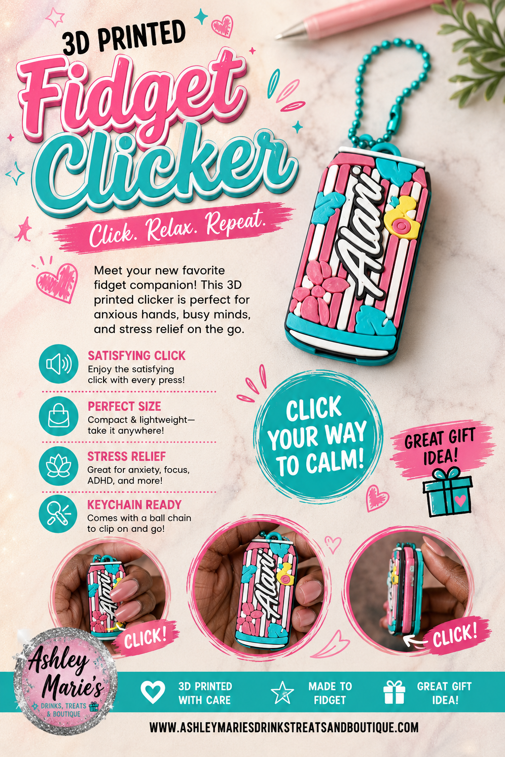 Cotton Candy Energy Drink - Fidget Clicker 3D Printed