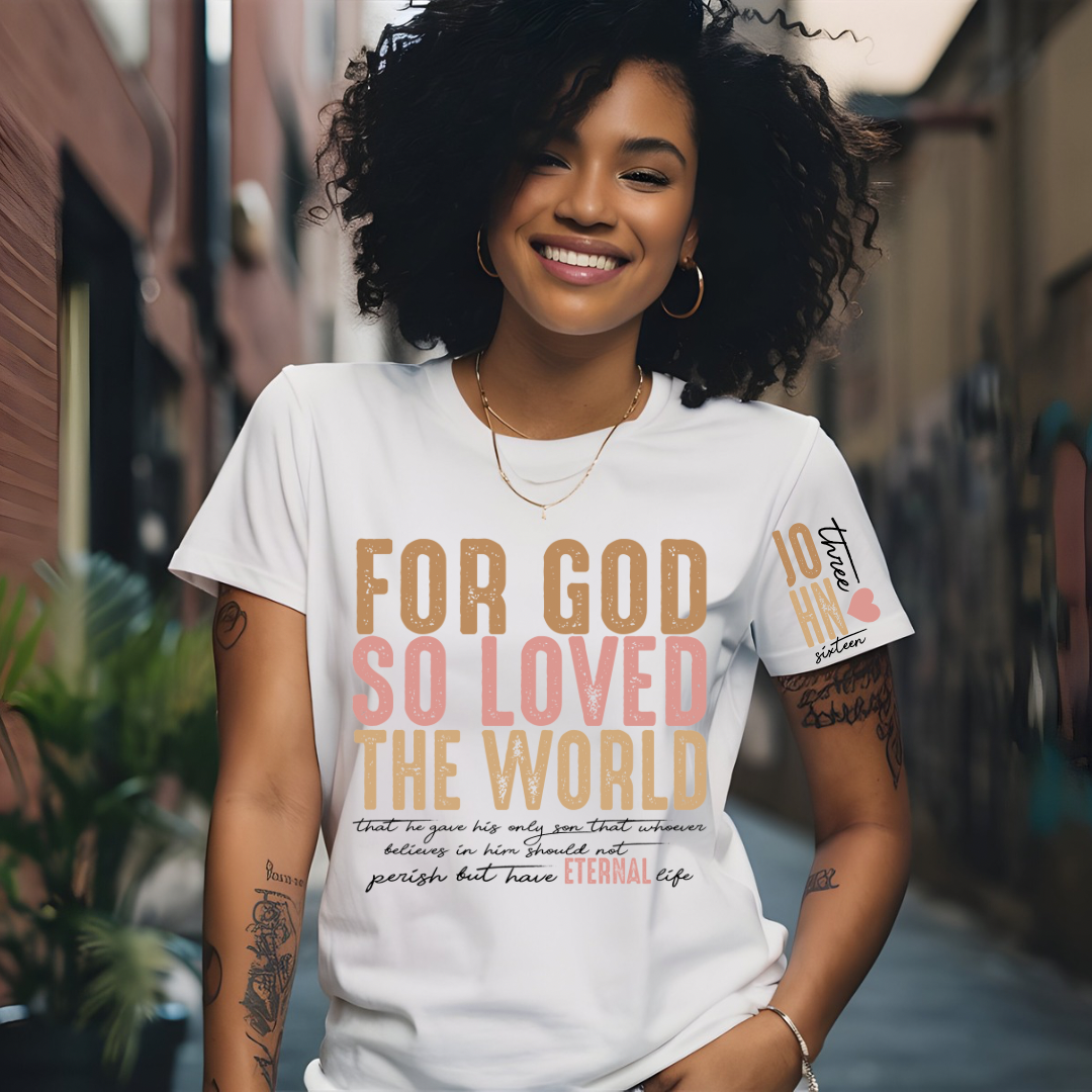 DTF- John 3:16- distressed- Front, Double Sleeves, and Pocket