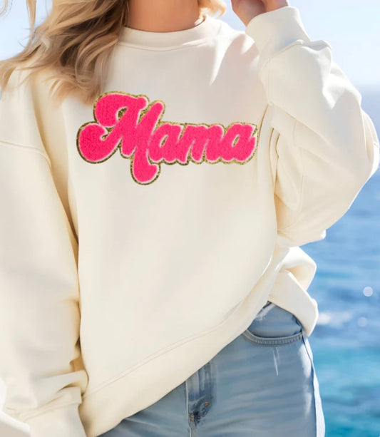 Mama-Neon Pink Chenille Patch