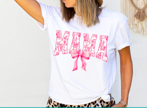 Screen Print- Mama Floral Coquette Bow (Pink)