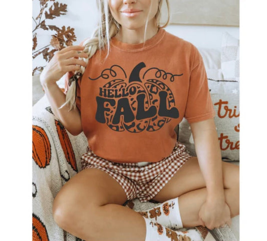Screen Print- Hello Fall (Pumpkin/Black/Leopard)