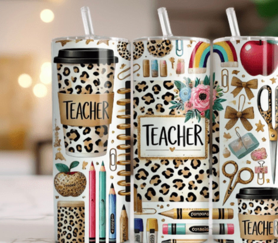Sublimation Tumbler Wraps- Teacher Leopard (20 oz or 30 oz)