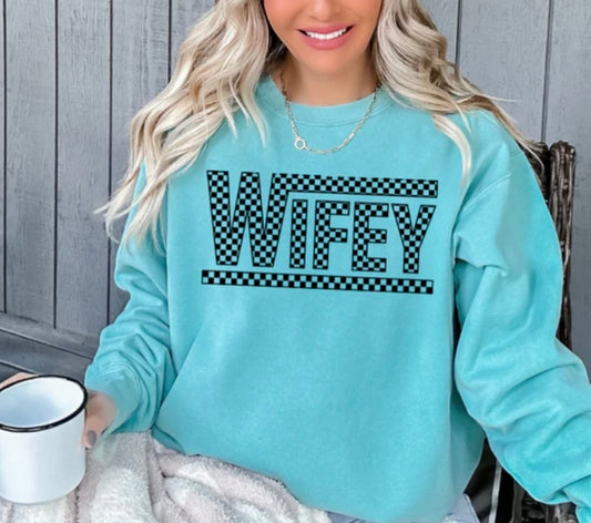 Screen Print- Wifey- checkered in black