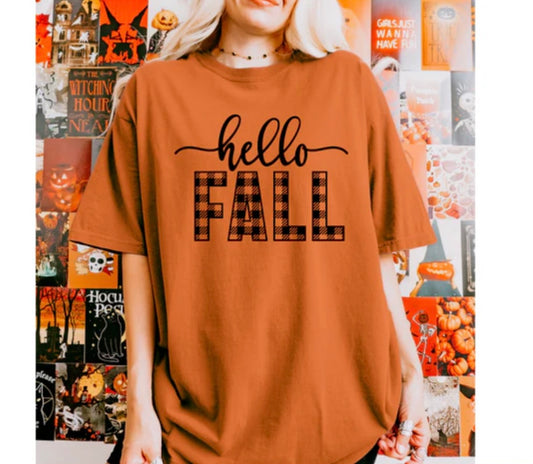 Screen Print- Hello Fall (Black/Checkered)