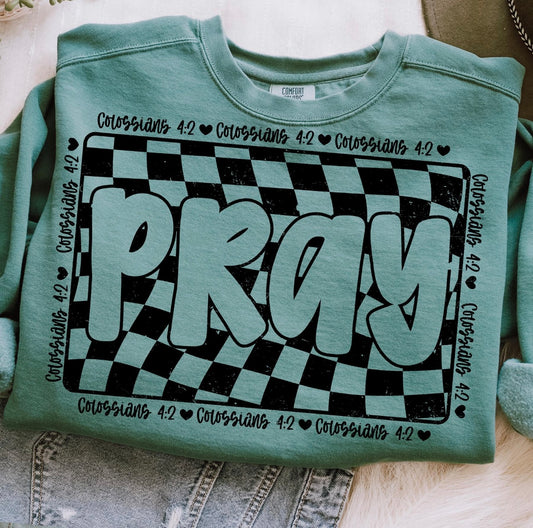 Screen Print- Pray Checkered (Black)