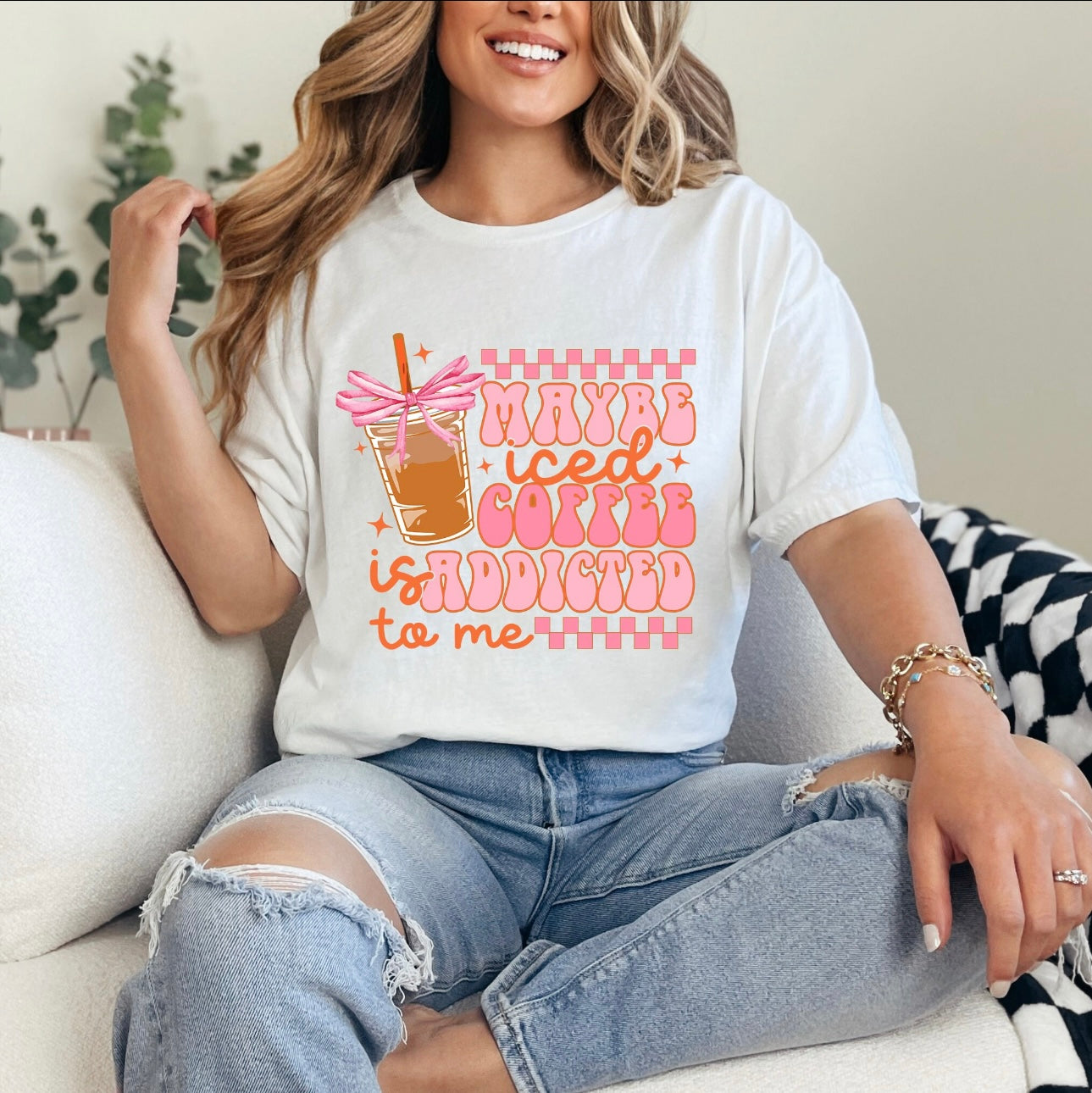 Ecosolvent Heat Transfers- Iced Coffee may be addicted to me- Pink and Orange