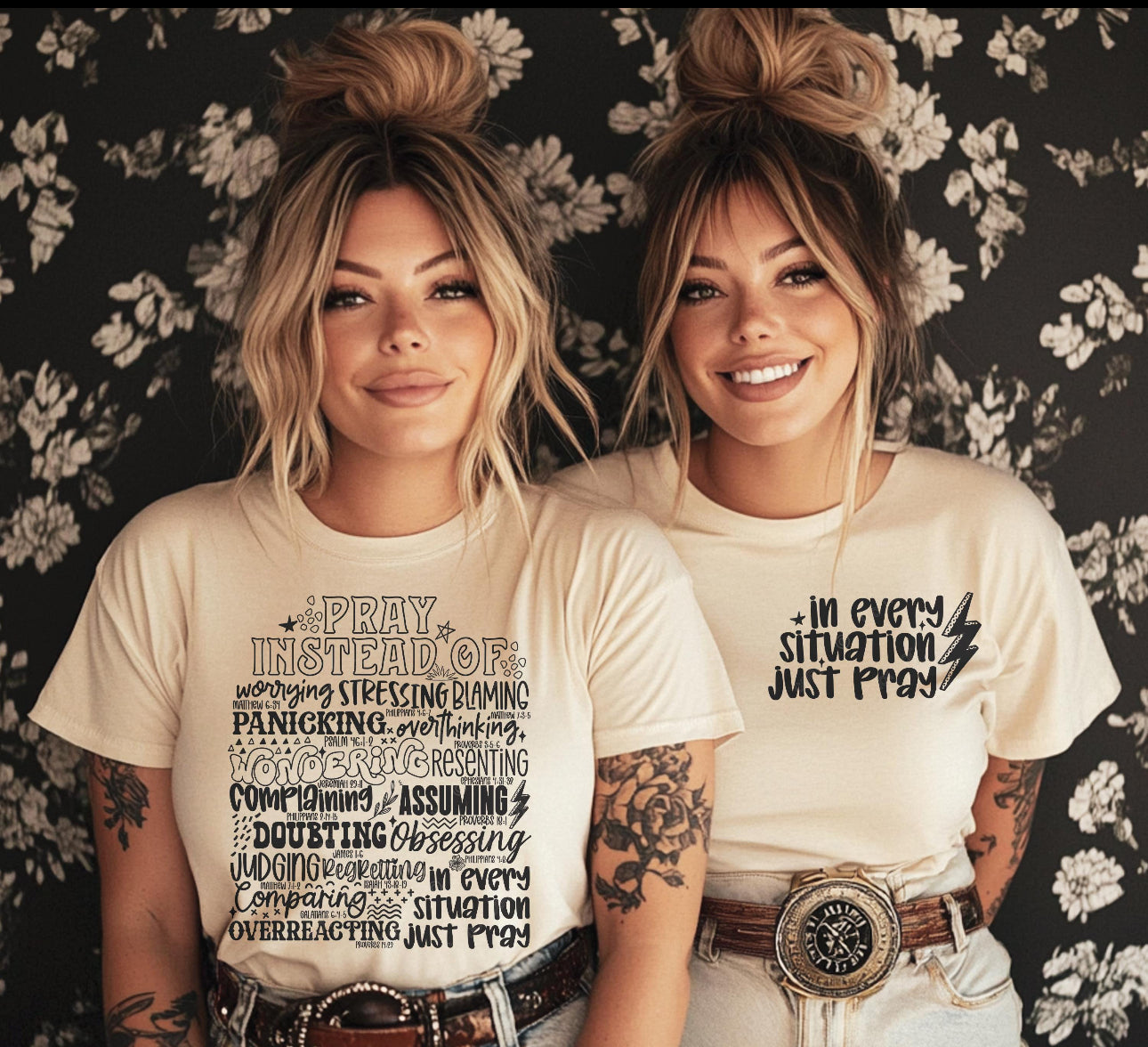 Screen Print- Pray Instead Of- Front and Back (Black)