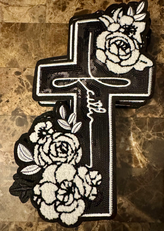 Faith Black Floral Chenille Patch