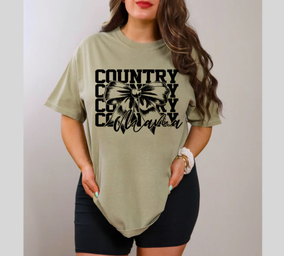 Screen Print- Country Mama Stacked (Black Bow)