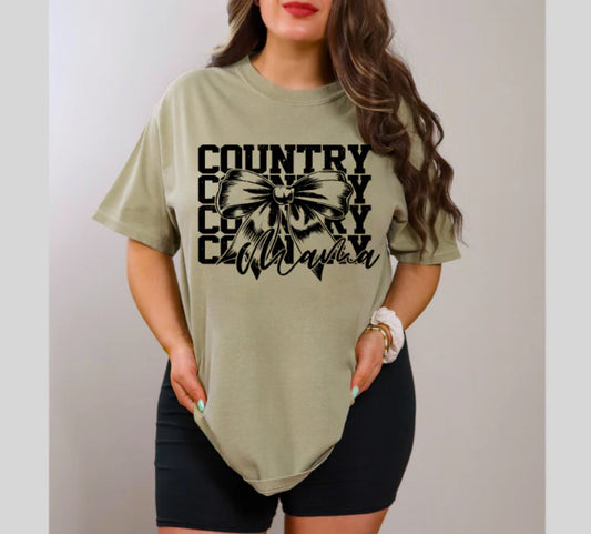 Screen Print- Country Mama Stacked (Black Bow)