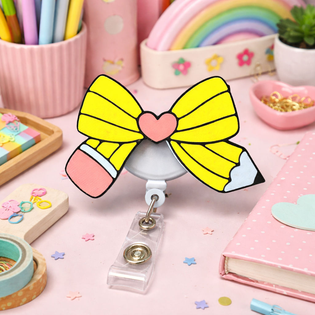 3D Badge Cover (Reel Not Included) - Pencil Bow