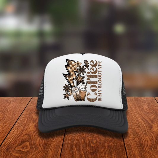 DTF Hat Patch- Coffee Is My Blood Type