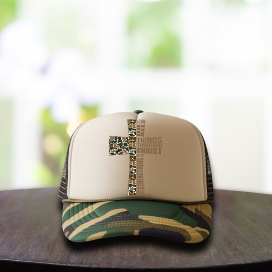 DTF Hat Patch- I Can Do All Things Through Christ- Camo