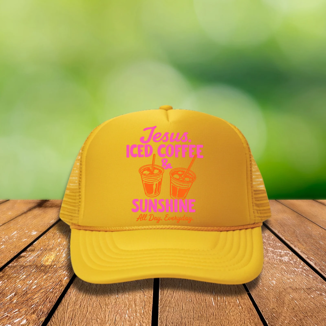 DTF Hat Patch - Jesus, Iced Coffee, & Sunshine