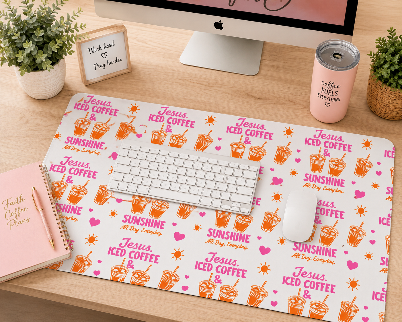 Jesus, Iced Coffee & Sunshine All Day, Everyday Desk Mat