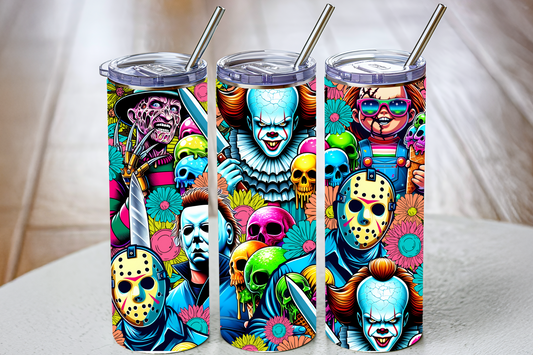 Sublimation Tumbler Wraps- Halloween Friends (Neon) (20 oz or 30 oz)