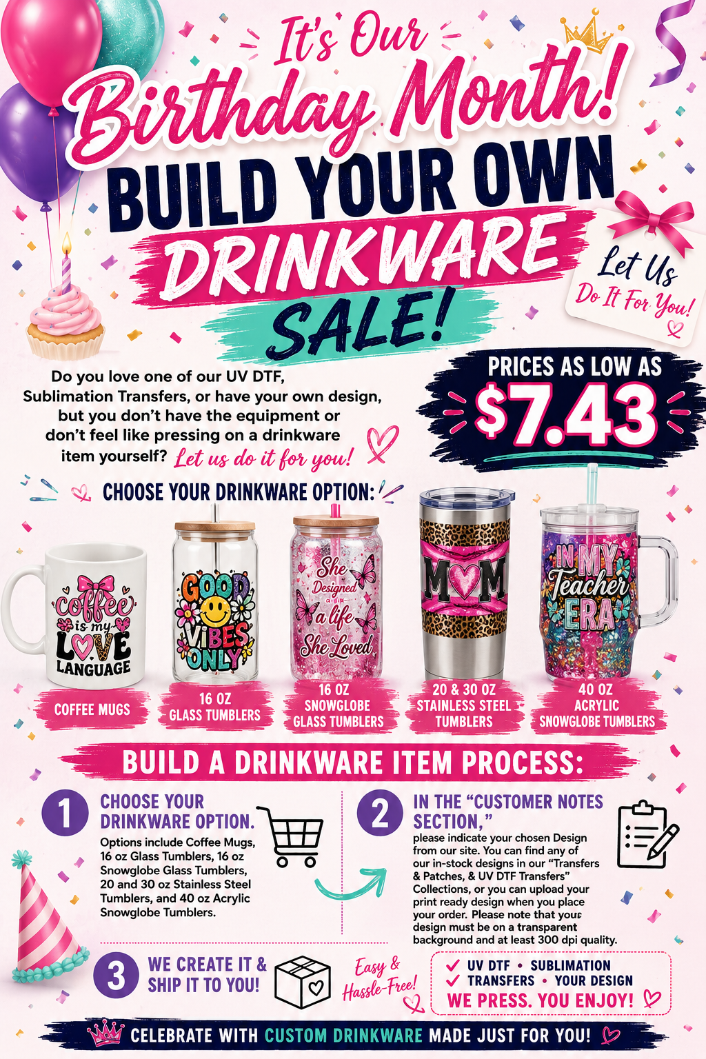 Birthday Month Build Your Own Drinkware Sale – Custom Tumblers & Mugs Starting at $7.43