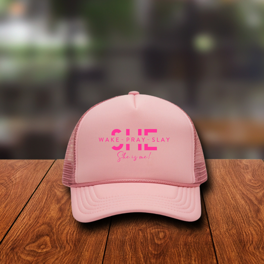 Screen Print- She Wake Pray Slay (Pocket/Hat Design in Pink)