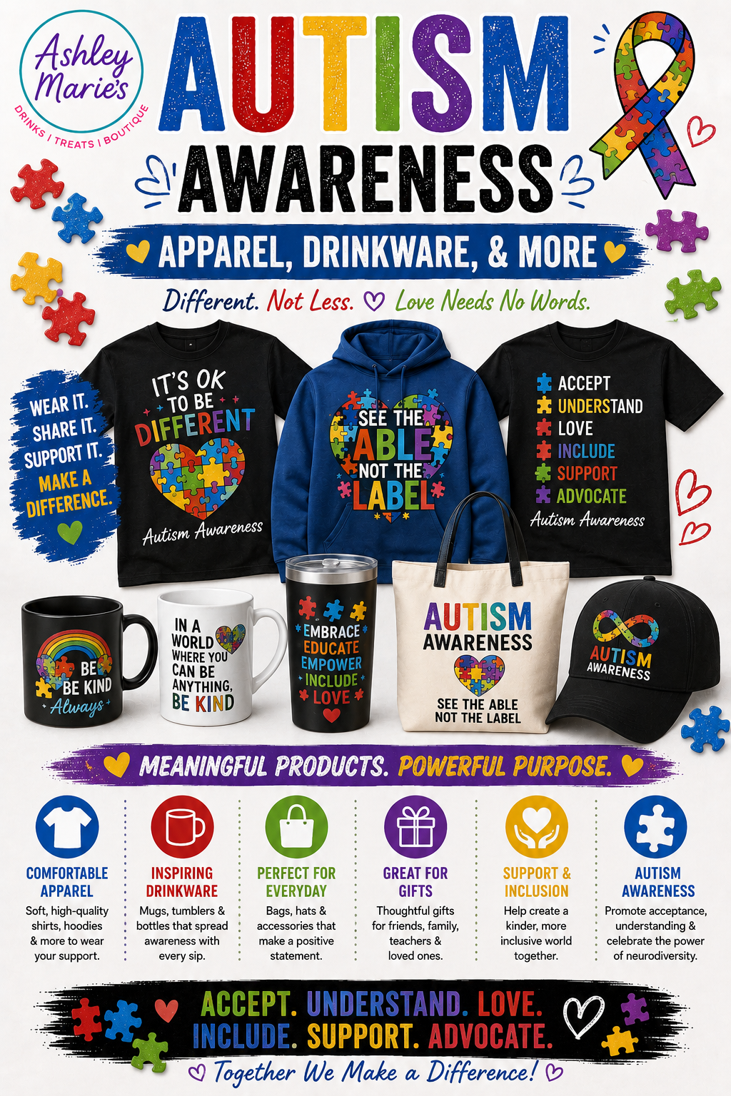 Autism Awareness Apparel, Drinkware, More