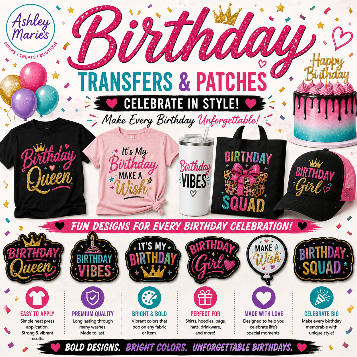 Birthday Transfers & Patches