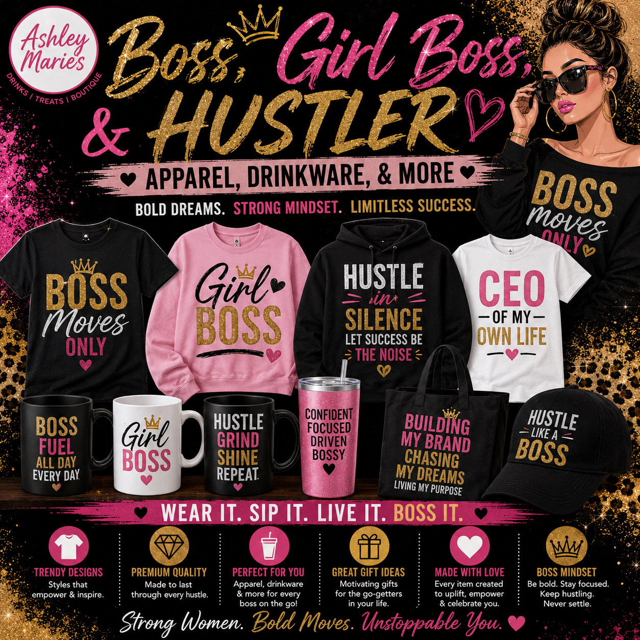 Boss. Girl Boss. Hustler Apparel, Drinkware, & More