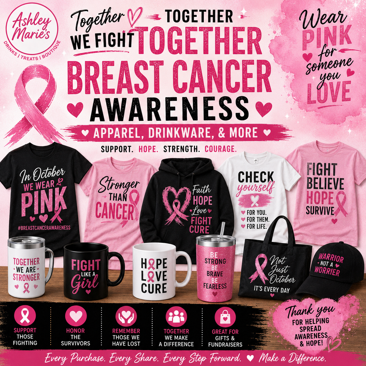 Breast Cancer Awareness Apparel, Drinkware, & More