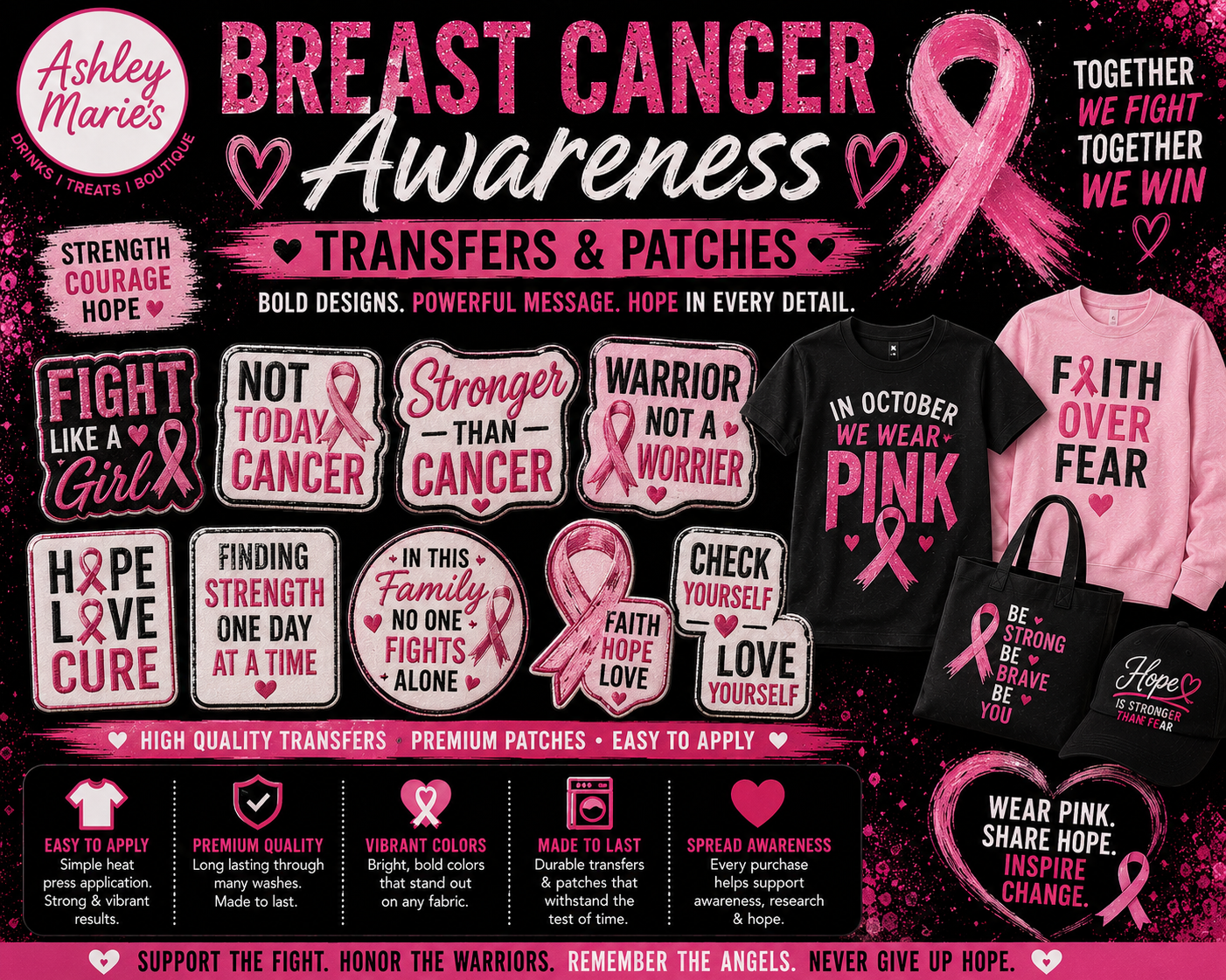 Breast Cancer Awareness Transfers & Patches