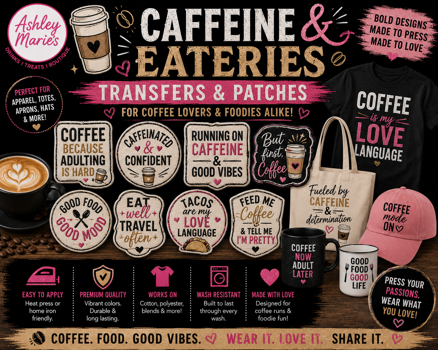 Caffeine & Eateries Transfers & Patches