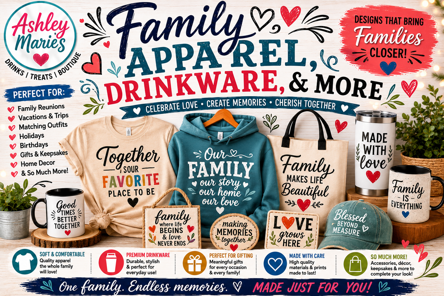 Family Apparel, Drinkware, & More