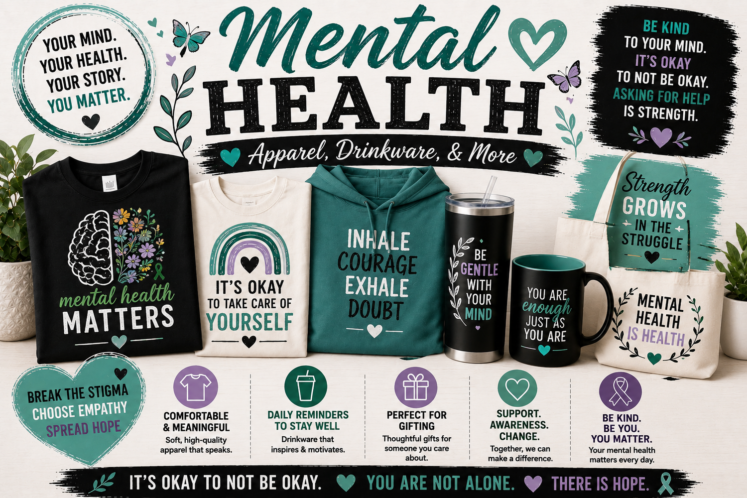 Mental Health Awareness Apparel, Drinkware, & More