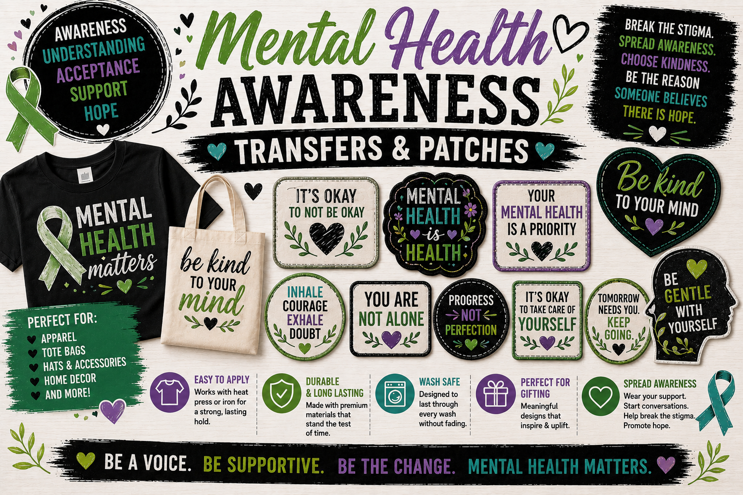 Mental Health Awareness Transfers & Patches
