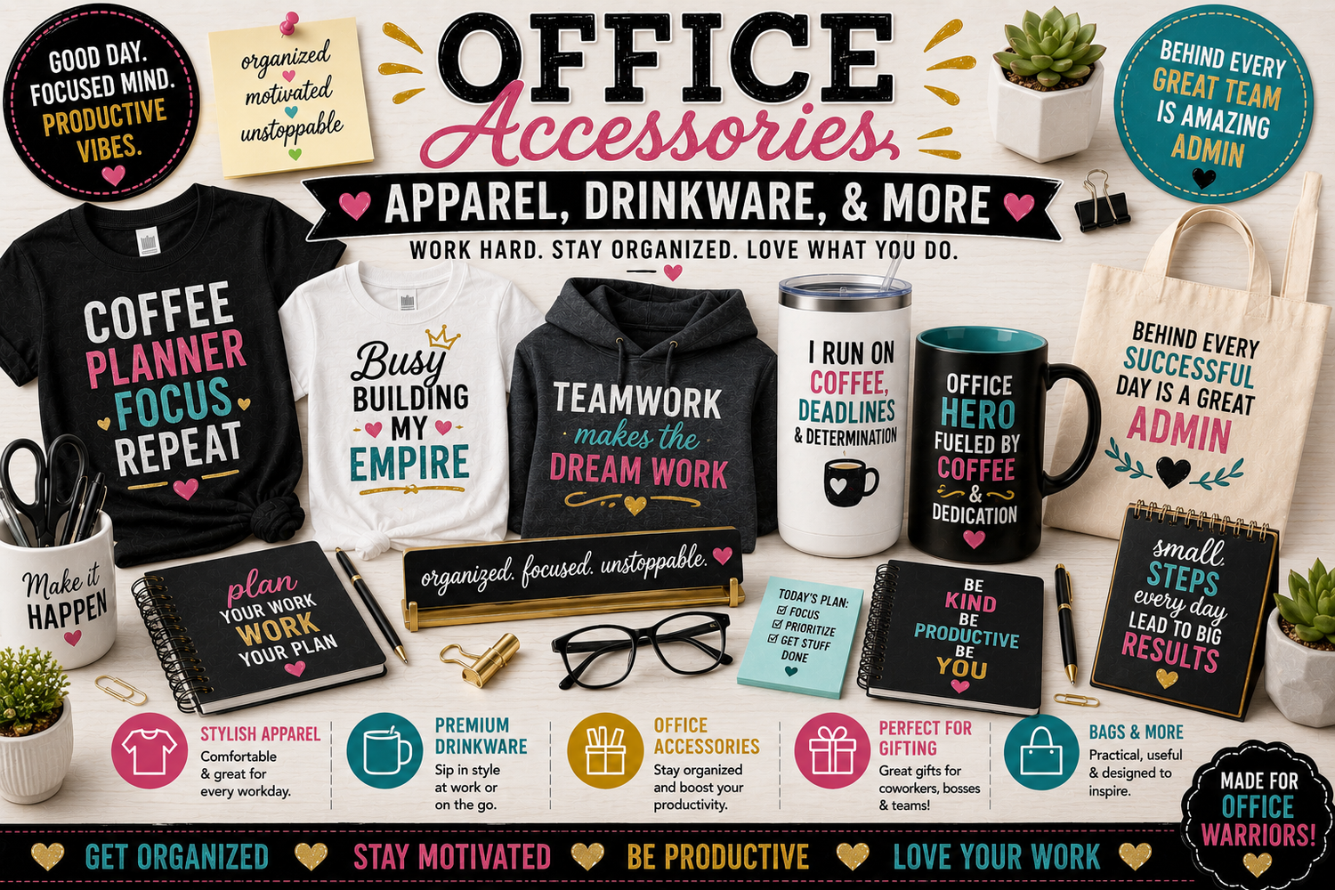 Office Accessories Apparel, Drinkware, & More
