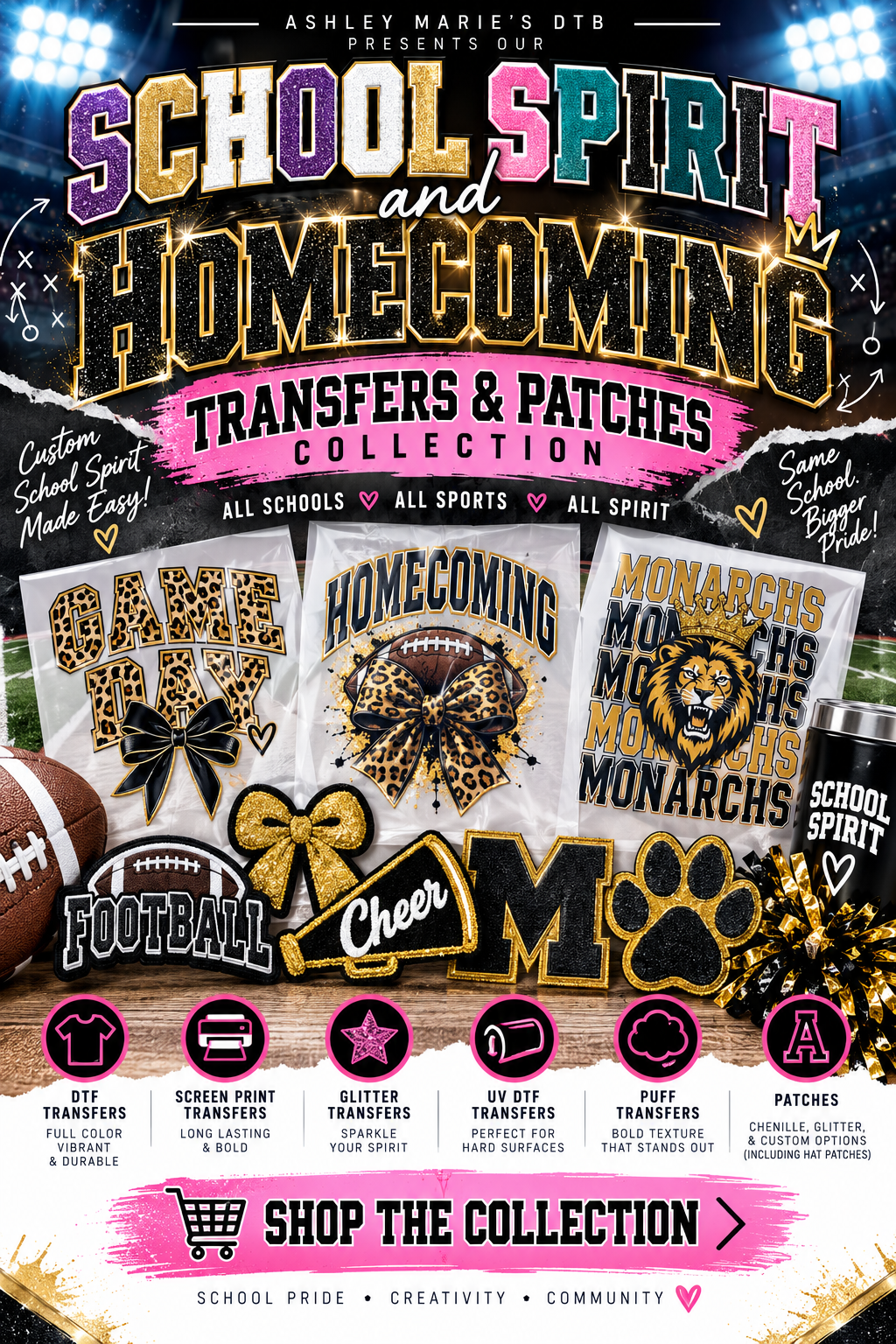 Homecoming and School Spirit Transfers & Patches